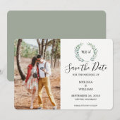 Botanische waterverf verlaat monogrammen foto save the date (Voorkant / Achterkant)