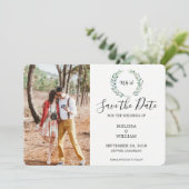 Botanische waterverf verlaat monogrammen foto save the date (Staand voorkant)