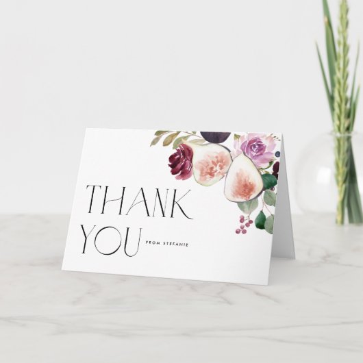 Botanische Waterverf Vijgen en Bourgondische bloem Bedankkaart (Voorkant)