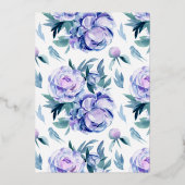 Botanische Waterverf Violet Peony Flowers Baptisme Folie Uitnodiging (Achterkant)