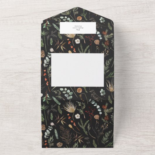 Botanische waterverf voor kerstboog all in one uitnodiging (Buitenkant)