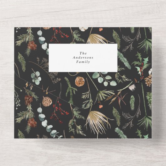 Botanische waterverf voor kerstboog all in one uitnodiging (Achterkant)