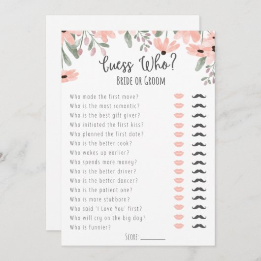 Botanische Waterverf Vrijgezellenfeest Raad eens w Programmakaart (Voorkant / Achterkant)