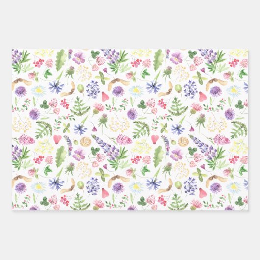 Botanische Waterverf Wildbloem Gift Inpakpapier Vel (Voorkant)