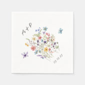 Botanische Waterverf Wildflower Monogram Bruiloft Servet (Voorkant)