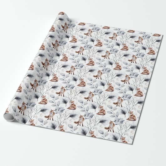 Botanische Waterverf winterfox Cadeaupapier (Uitgerold)