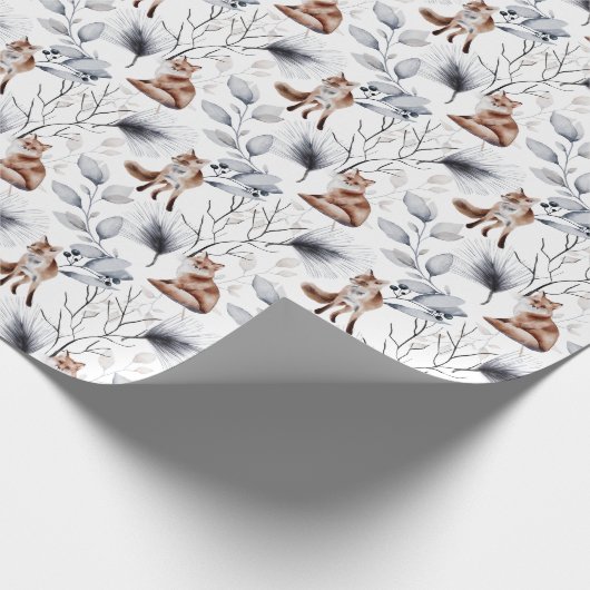 Botanische Waterverf winterfox Cadeaupapier (Hoek)