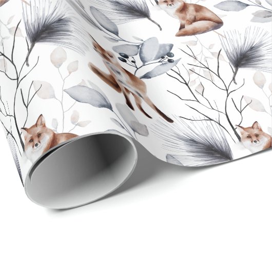 Botanische Waterverf winterfox Cadeaupapier (Rol Hoek)