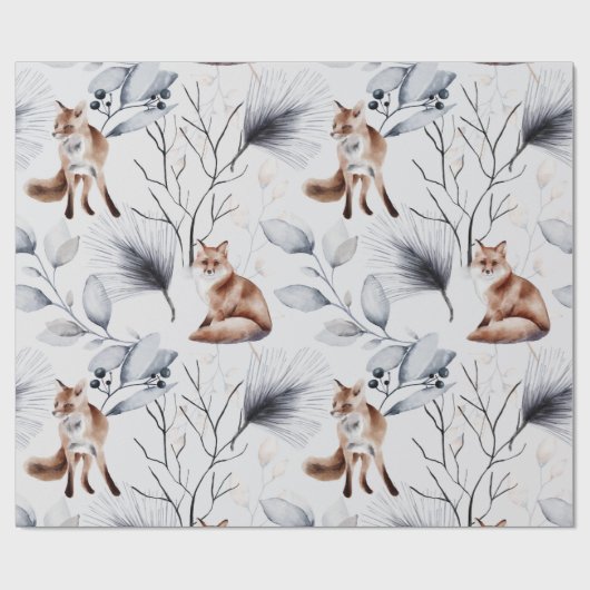 Botanische Waterverf winterfox Cadeaupapier (Vlak)