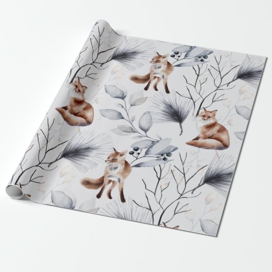 Botanische Waterverf winterfox Cadeaupapier (Uitgerold)