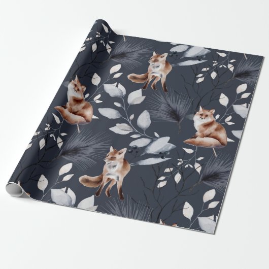 Botanische Waterverf winterfox Cadeaupapier (Uitgerold)