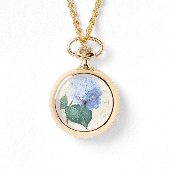  Botanische Waterverven blauw Hydrangea W Horloge (Voorkant)