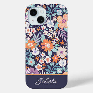Botanische weelderige bloempatroon scriptnaam iPhone 15 case