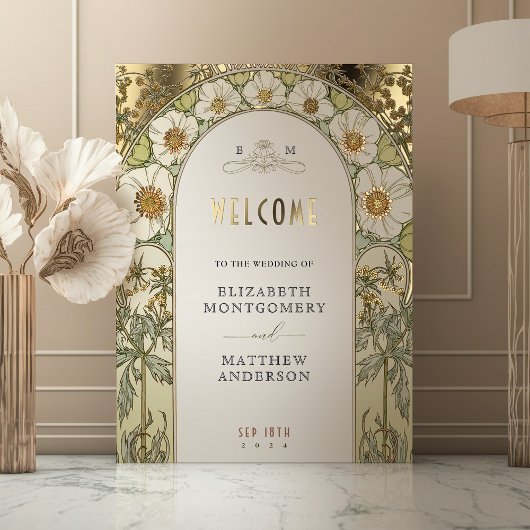 Botanische Welkom Trouwbord met Gouden Magnolia Folie Afdrukken