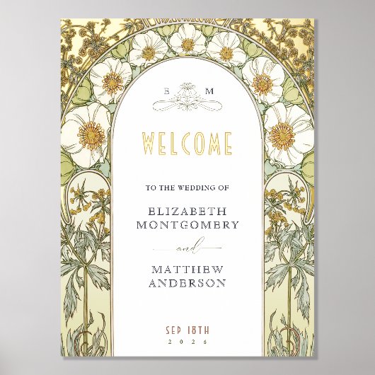 Botanische Welkom Trouwbord met Gouden Magnolia Folie Afdrukken (Voorkant)