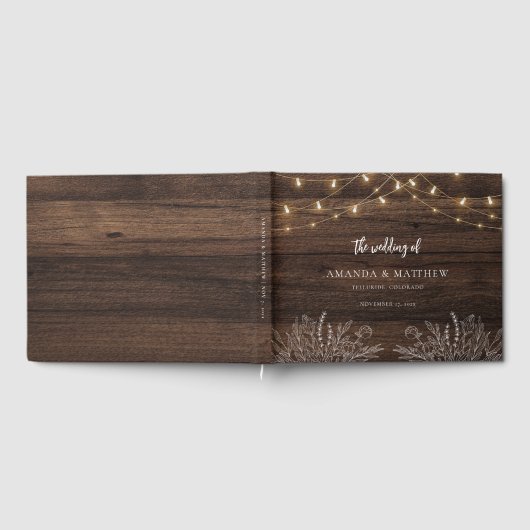 Botanische Welkomstbruiloft van Rustic String Ligh Gastenboek (Volledig)