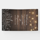 Botanische Welkomstbruiloft van Rustic String Ligh Spandoek (Horizontaal)