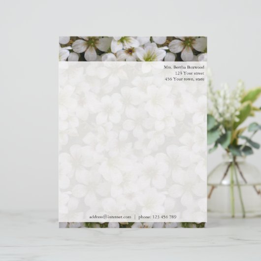 Botanische White Flowers Aangepast adres Briefhoofd Ontwerp (Staand voorkant)