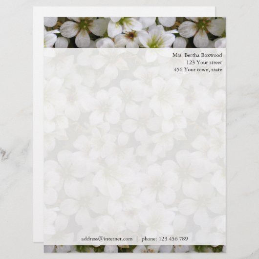 Botanische White Flowers Aangepast adres Briefhoofd Ontwerp (Voorkant / Achterkant)