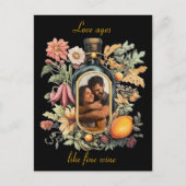 Botanische wijnfles, liefde leeftijden als goede w feestdagenkaart (Voorkant)