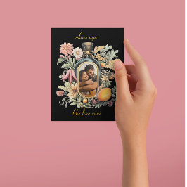 Botanische wijnfles, liefde leeftijden als goede w feestdagenkaart