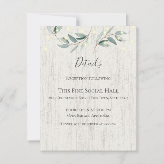 Botanische wijnstokken en lights Rustic Wedding Kaart (Voorkant)