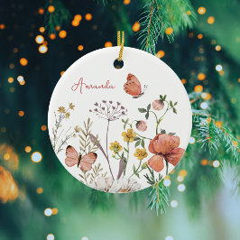 Botanische Wildbloem Bloem Boho gepersonaliseerde Keramisch Ornament