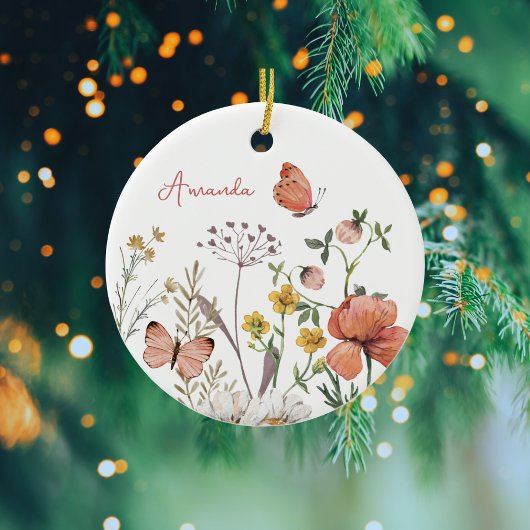 Botanische Wildbloem Bloem Boho gepersonaliseerde Keramisch Ornament