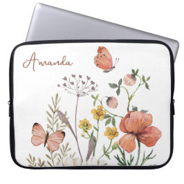 Botanische Wildbloem Bloem Boho Monogram Laptop Sleeve