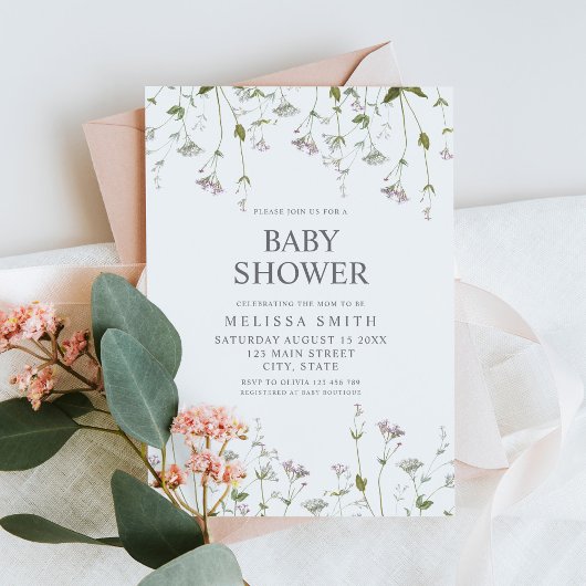 Botanische Wildbloem Bloemen Baby shower Kaart