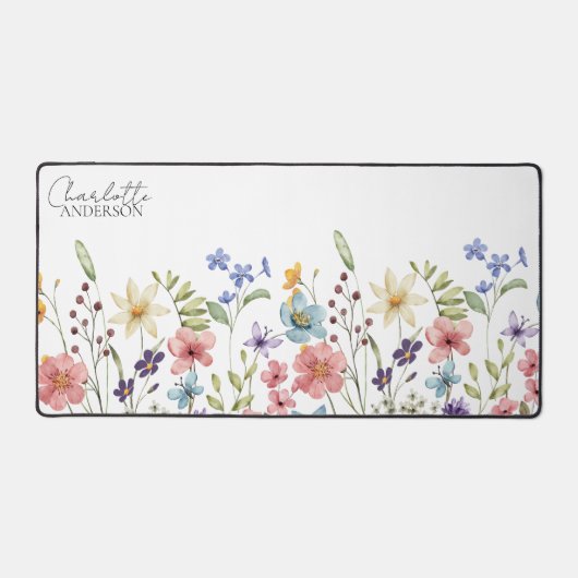 Botanische Wildbloem Naam Monogram Wit Bureaumat (Voorkant)