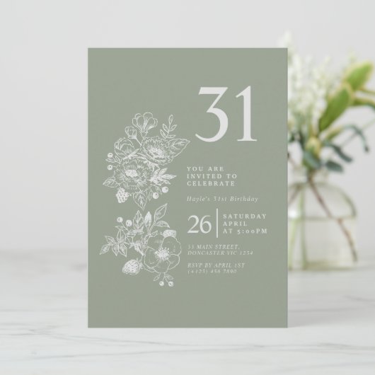 Botanische Wildbloem Sage Groen 31e verjaardag Kaart (Staand voorkant)