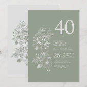 Botanische Wildbloem Sage Groen 40ste verjaardag Kaart (Voorkant / Achterkant)