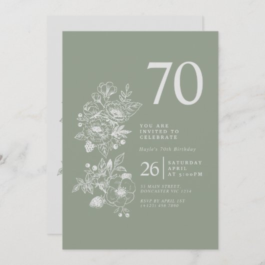 Botanische Wildbloem Sage Groen 70ste verjaardag Kaart (Voorkant / Achterkant)