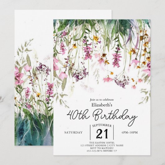  Botanische Wildbloemen 40e geboortedag Kaart (Voorkant / Achterkant)