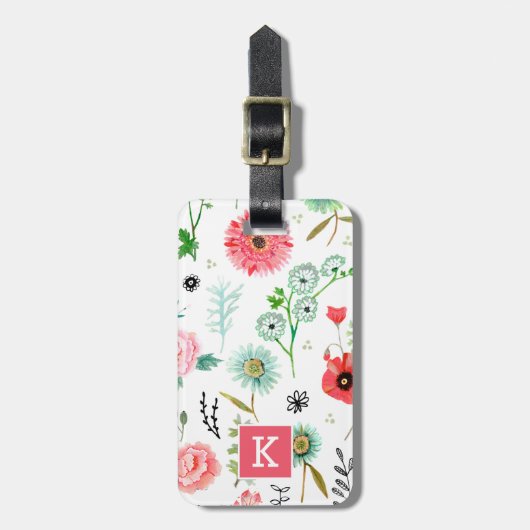 Botanische wildbloemen, allesoverdruk bagagelabel (Voorkant verticaal)