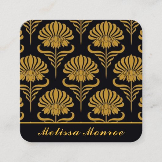Botanische Wildbloemen Elegant Chique Zwart & Goud Vierkante Visitekaartje (Voorkant)