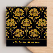 Botanische Wildbloemen Elegant Chique Zwart & Goud Vierkante Visitekaartje