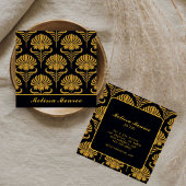 Botanische Wildbloemen Elegant Chique Zwart & Goud Vierkante Visitekaartje