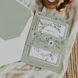 Botanische Wildbloemen Zachte Groene Monogram Brui Uitnodigingen Wikkel