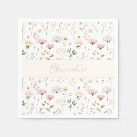 Botanische Wilde Bloem Aangepaste Naam Stof Roze S Servet (Voorkant)
