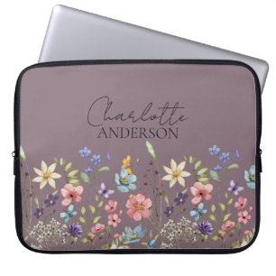 Botanische Wilde Bloem Aangepaste Naam Wazige Paar Laptop Sleeve