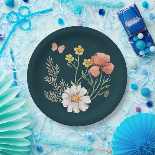 Botanische Wilde Bloem Boho  Papieren Bordje (Feest)