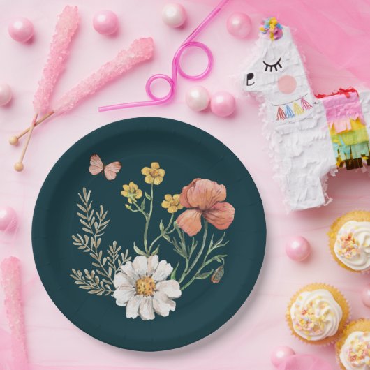 Botanische Wilde Bloem Boho  Papieren Bordje (Feest)