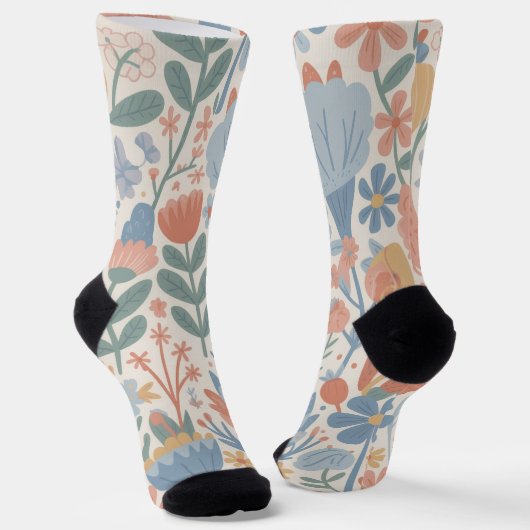 Botanische wilde bloem crew sokken voor vrouwen (Gebogen)