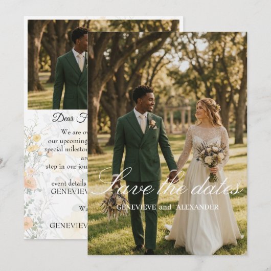 Botanische Wilde Bloem Foto Bewaar de data Bruilof Save The Date (Voorkant / Achterkant)