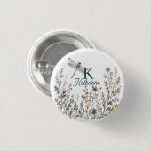 Botanische Wilde Bloem Libel Monogram Canvas Tas Ronde Button 3,2 Cm (Voorkant /achterkant)