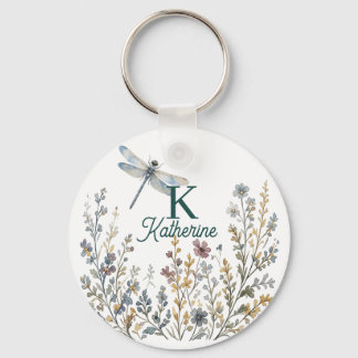 Botanische Wilde Bloem Libelle Monogram Canvas Tas Sleutelhanger