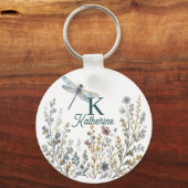 Botanische Wilde Bloem Libelle Monogram Canvas Tas Sleutelhanger (Voorkant)