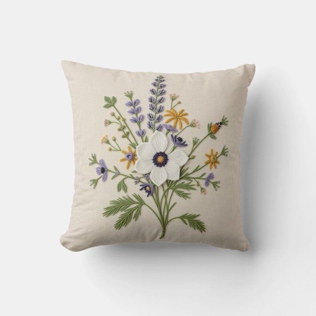 Botanische Wilde Bloem Naaldkant Kussen (Voorkant)
